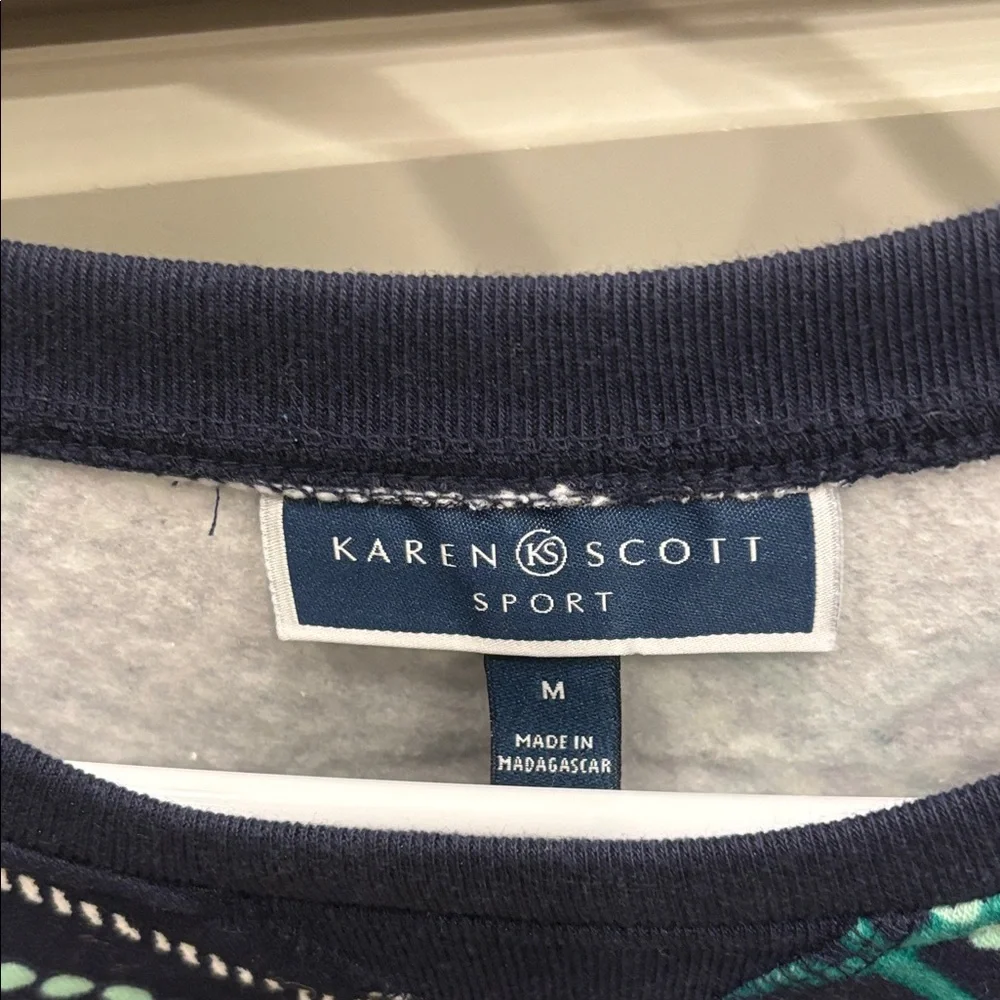 Karen Scott Sport Navy Sweatshirt with Green and White Plaid Accent - M - Picture 2 of 3